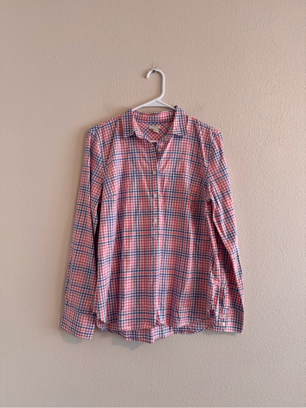 J. Crew Pink and Blue Plaid Button-Down Shirt